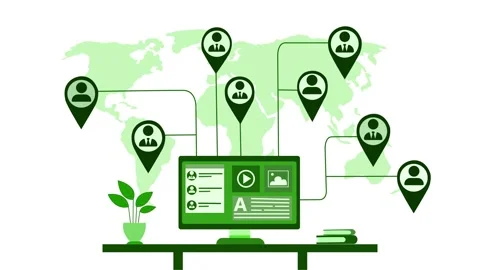 Global Network Connections Animation, Animation of a computer screen with g.. Stock Footage 317853552
