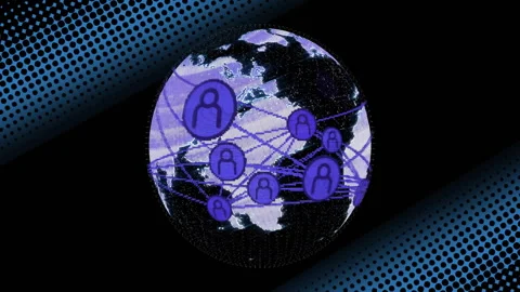 Global network connections animation over digital Earth with user icons Stock Footage 303738746