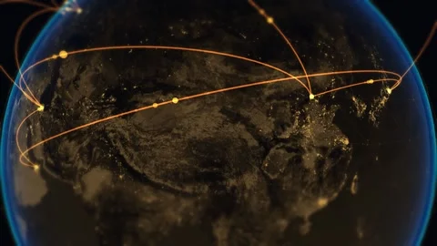 Global network connections over Earth at night. 4K Video stock 344577523