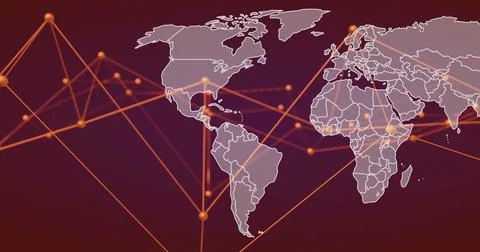 Global network connections over world map image 스톡 일러스트