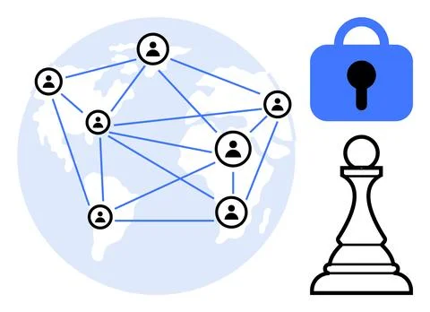 Global Network Connections with Security and Strategy Elements Stock Illustration