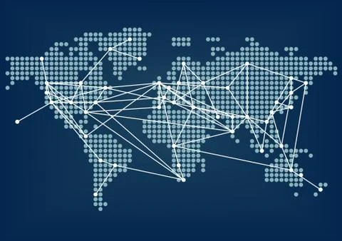 Global network connectivity represented by dark blue world map Stock Illustration
