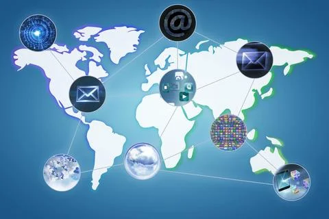 Global network connectivity is showing on blue gradient flat design with world Stockillustratie