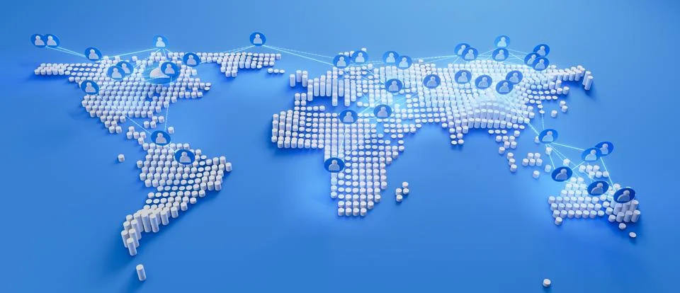 Global network coverage world map social network. 스톡 일러스트