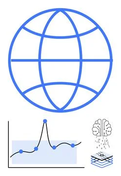 Global Network with Data Analysis and AI Integration for Future Solutions Stock Illustration