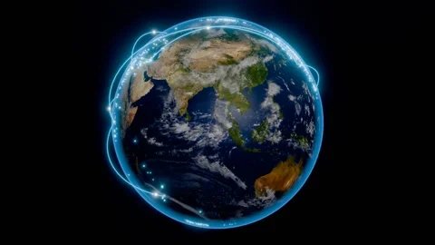 Global network data arcs connecting continents earth loop Stock Footage 342803863