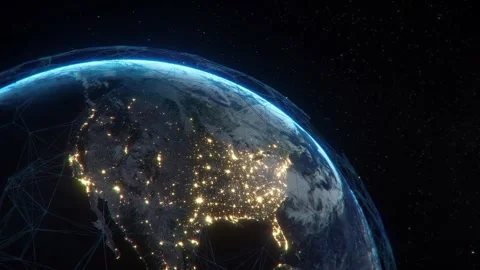 Global Network Data Connections. Animation of Earth Rotating With City Lights Stock Footage 309054644