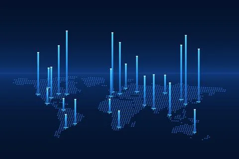 Global Network Data Connections On A Digital World Map 스톡 일러스트