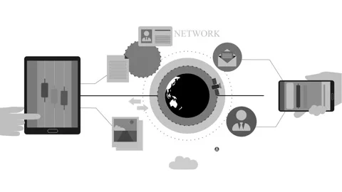 Global network data exchange animated, Flat animation of global network and.. Stock Footage 334762493