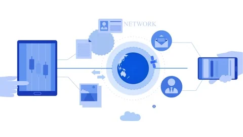 Global network data exchange animated, Flat animation of global network and.. Stock Footage 334762494