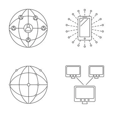 Global network, data exchange, social communication symbols 스톡 일러스트