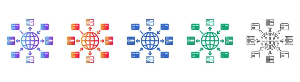 Global Network Data Server Connection Icons 스톡 일러스트