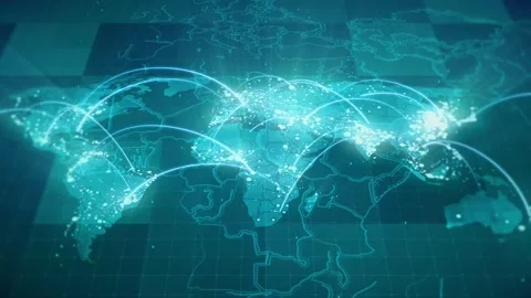 Global Network Digital World Map Connections Tech Communication Motion Backg Video stock 341587383