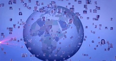 Global network of diverse professionals over rotating digital Earth image Stock Illustration