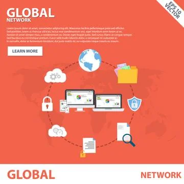 Global Network Flat icon Banner concept template design Stock Illustration