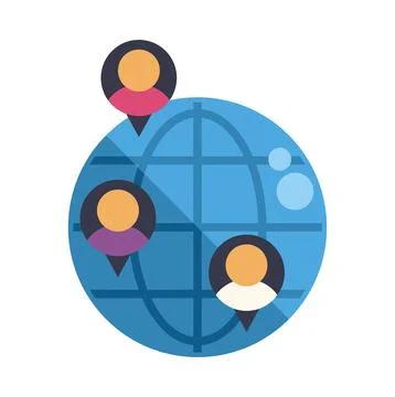 Global network globe displaying connected user icons Stock Illustration
