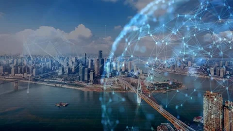 Global Network Globe Over Modern Cityscape Stock Footage 336009950