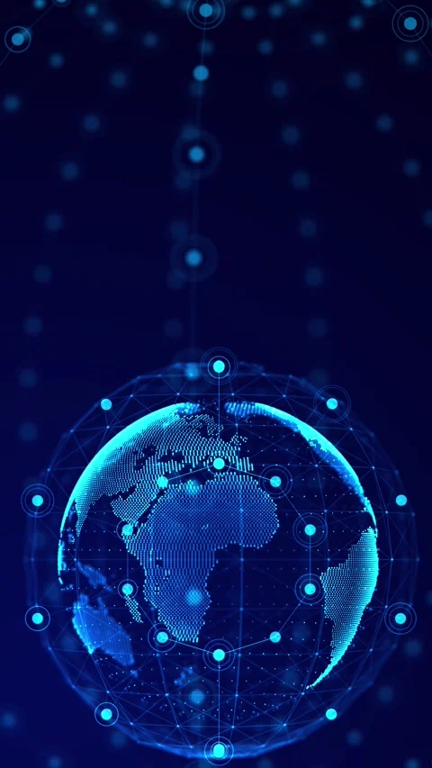 Global network globe technology background glowing dotted earth, vertical connec Stock Footage 340525823