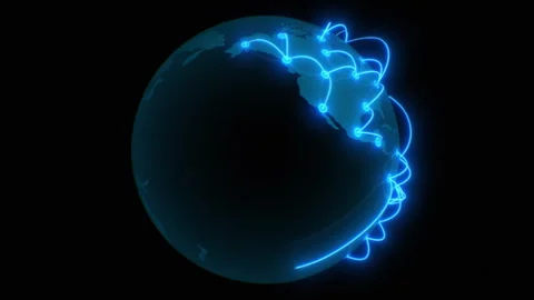 Global Network Growing Around the Earth Model Illustration. Lines and Dots Over Stock Footage 304663976