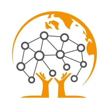 Global Network Hand Connection Logo Design Technology Education Data Sharing Ico Stock Illustration