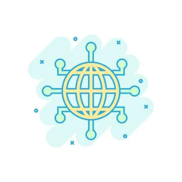 Global network icon in comic style. Cyber world vector cartoon illustration o イラスト素材