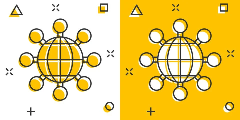 Global network icon in comic style. Cyber world vector cartoon illustration o イラスト素材
