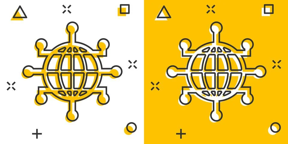 Global network icon in comic style. Cyber world vector cartoon illustration o イラスト素材