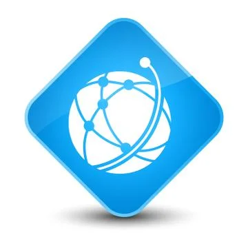 Global network icon elegant cyan blue diamond button Stock Illustration