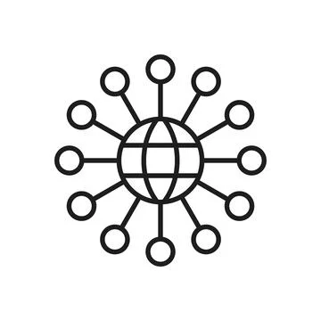 Global network icon in flat outline stroke style. Worldwide communication v.. Stock Illustration