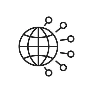 Global network icon in flat outline stroke style. Worldwide communication v.. Stock Illustration