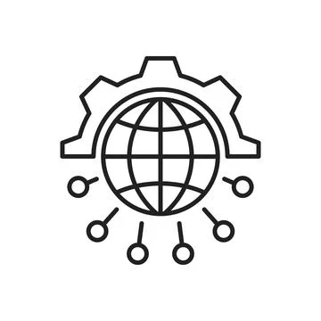 Global network icon in flat outline stroke style. Worldwide communication v.. Stock Illustration