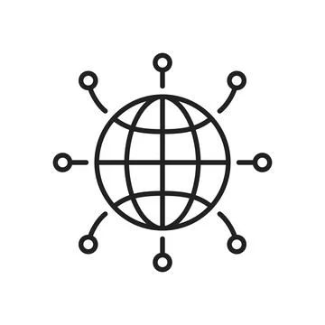 Global network icon in flat outline stroke style. Worldwide communication v.. Stock Illustration