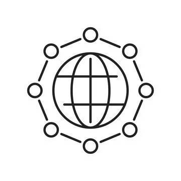 Global network icon in flat outline stroke style. Worldwide communication v.. Stock Illustration
