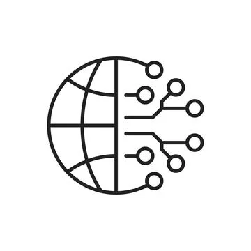 Global network icon in flat outline stroke style. Worldwide communication v.. Stock Illustration