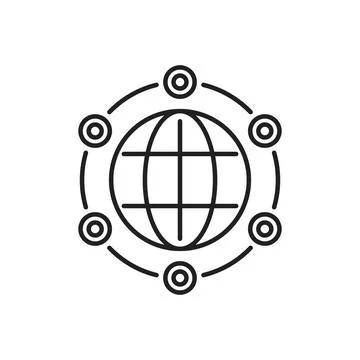 Global network icon in flat outline stroke style. Worldwide communication v.. Stock Illustration