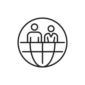 Global network icon in flat outline stroke style. Worldwide communication v.. Stock Illustration