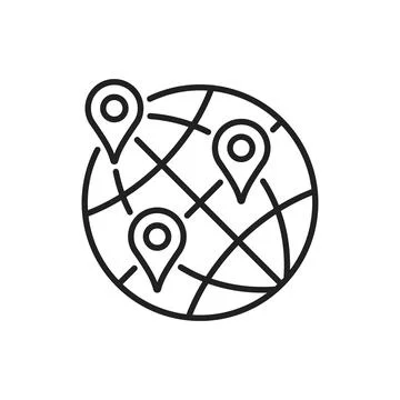 Global network icon in flat outline stroke style. Worldwide communication v.. Stock Illustration