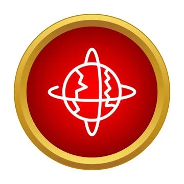 Global network icon with orbiting satellites on red button イラスト素材