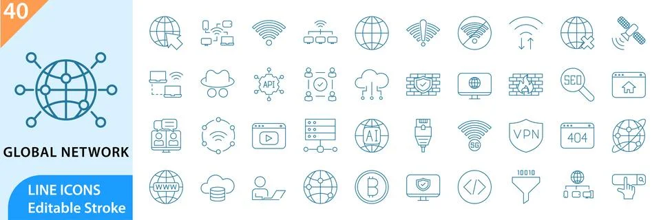 Global Network icon set Stock Illustration