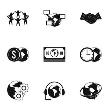 Global network icon set, simple style Stock-Illustration
