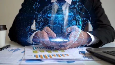 Global network interface on smartphone. Social network concept Stock-Footage 86464646