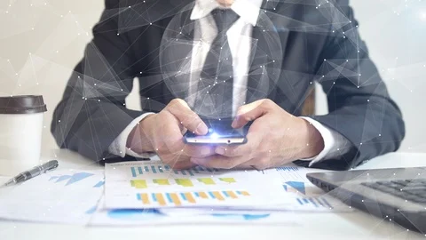 Global network interface on smartphone. Social network concept Stock Footage 90032444