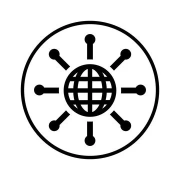 Global network, international distribution, network icon. Black vector grap.. Stock Illustration