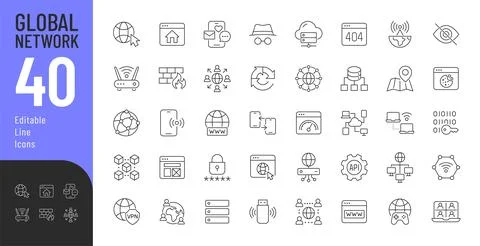 Global Network Line Editable Icons set. Stock Illustration
