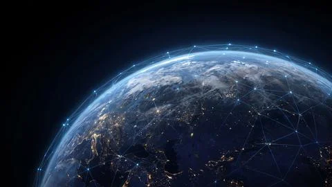 Global Network Lines Over Planet Earth - 3D Illustration Stock Photos