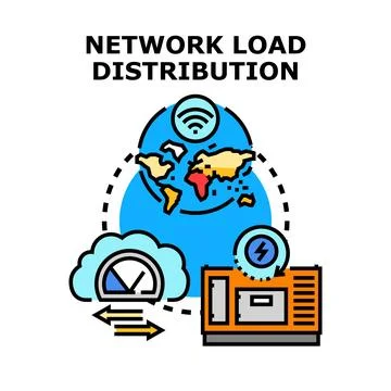 Global network load distribution and data balancing concept Stock Illustration