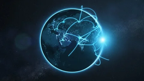 Global network loop - blue night earth version Stock Footage 108489017