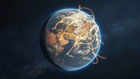 Global network loop - orange day earth version Stock Footage 107174238