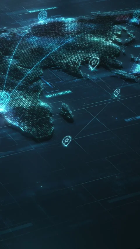 Global network map showing data connections and location pins Stock Footage 317321176