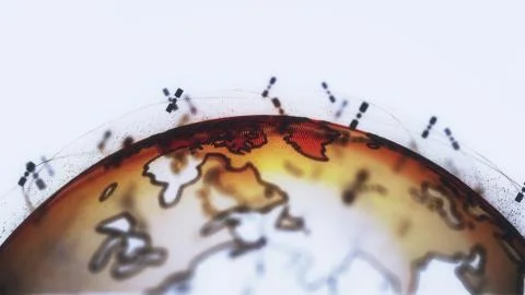 Global network network connection the world abstract 3D rendering satellites Stockillustratie